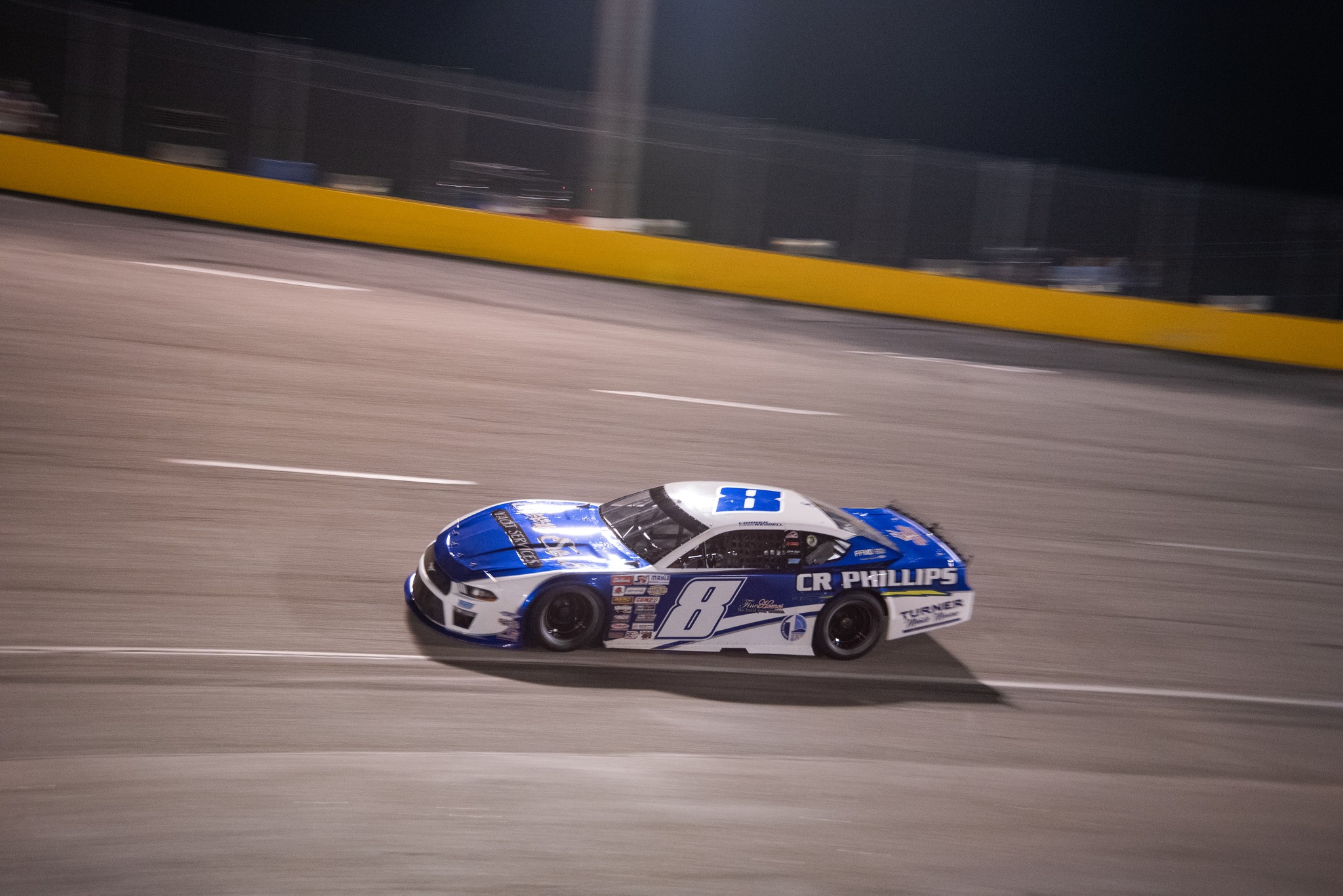The #8 racing under the lights